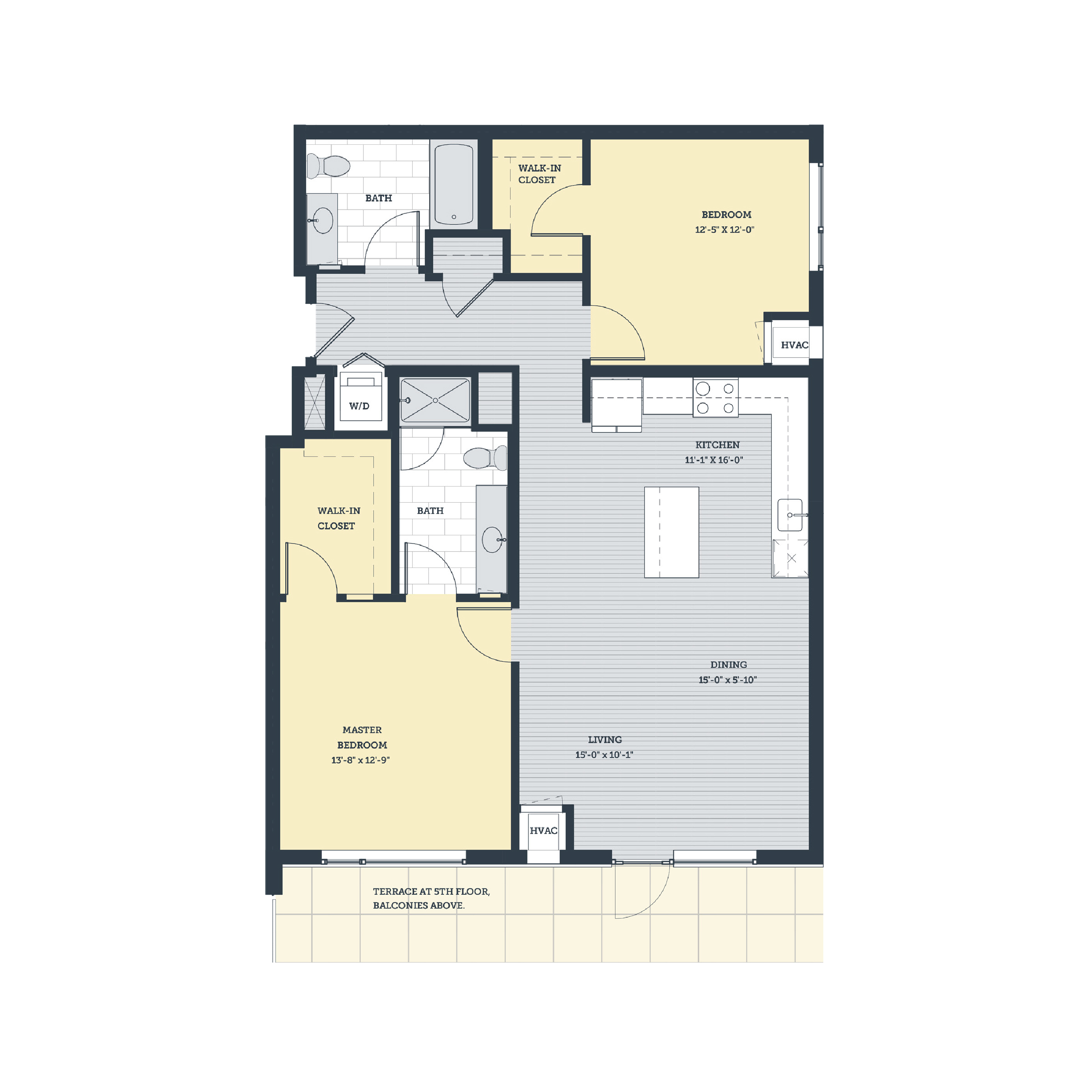 Floor plan for 2 beds, 2 baths, 1206 sqft